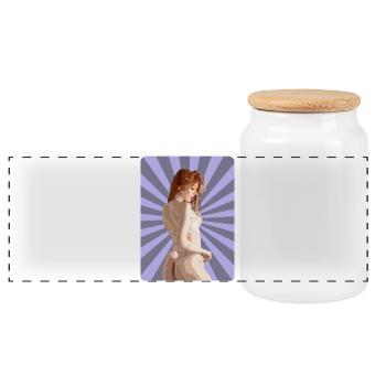 Sexy T-Shirt Redhead Girl Woman Pinup Comic Pop - Panoramic Cookie Jar with Wooden Lid - white - Front