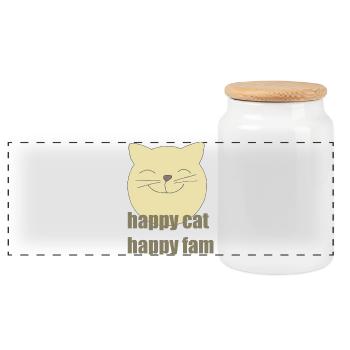 happy cat happy fam - Panoramic Cookie Jar with Wooden Lid - white - Front