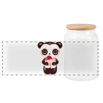 niedlicher Panda mit rotem Eis am Stil - Panorama Keksdose mit Holzdeckel - Weiß - Vorne
