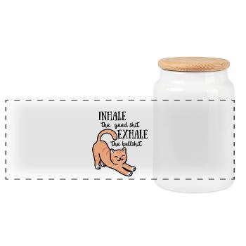 Positivity Cat - Panorama Keksdose mit Holzdeckel - Weiß - Vorne