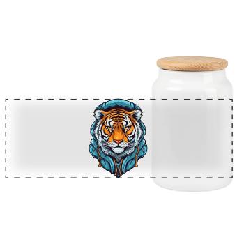 Stilisierter Tiger mit Hoodie-Design - Panorama Keksdose mit Holzdeckel - Weiß - Vorne