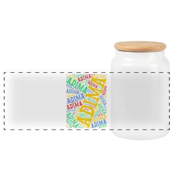 Adima word cloud collage word art t-shirt - Panoramic Cookie Jar with Wooden Lid - white - Front