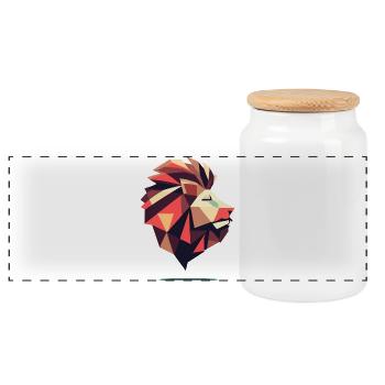 Vertex geometric lion - Panoramic Cookie Jar with Wooden Lid - white - Front