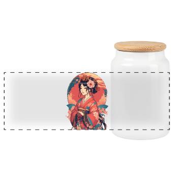 young japanese girl - Panoramic Cookie Jar with Wooden Lid - white - Front