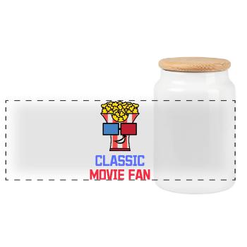 Popcorn Statement Cinema Night Movies Binge Watching - Panoramic Cookie Jar with Wooden Lid - white - Front