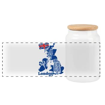 London Skyline Blau Karte T-Shirt - Panorama Keksdose mit Holzdeckel - Weiß - Vorne