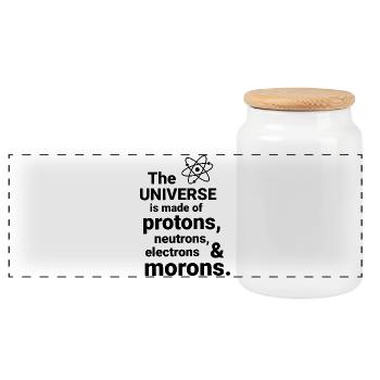 Das Universum besteht aus Protonen, Neutrornen, - Panorama Keksdose mit Holzdeckel - Weiß - Vorne