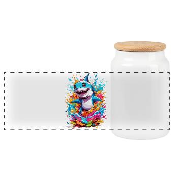Requin - Boîte à biscuits avec couvercle en bois - blanc - Devant
