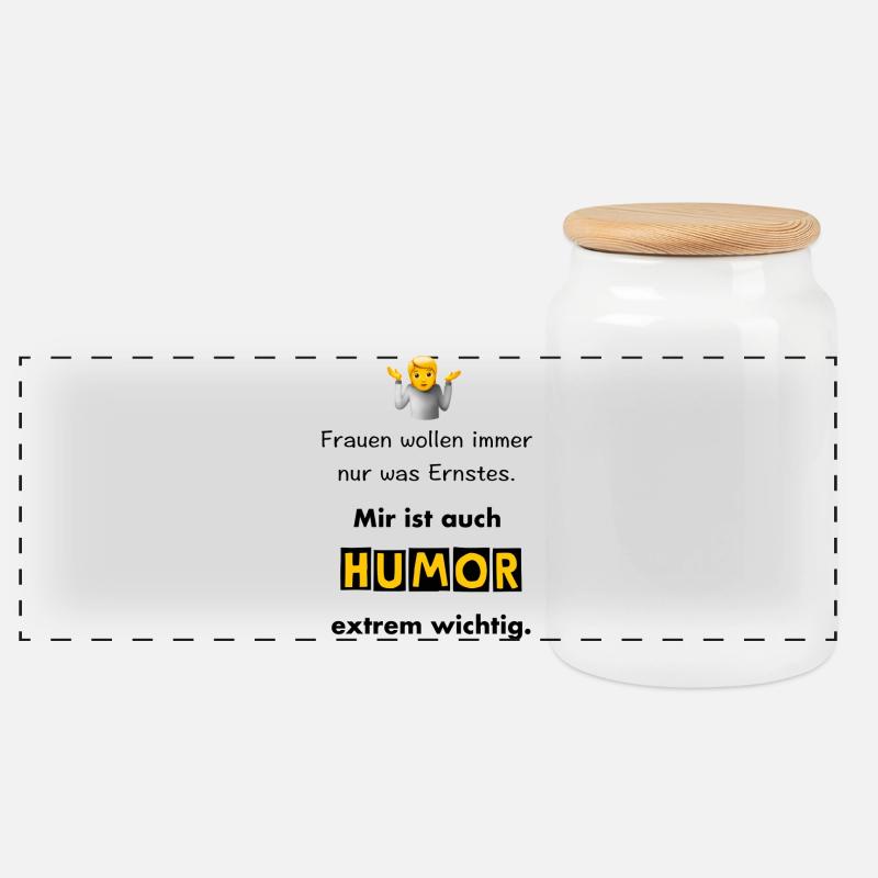 Humor ist wichtig - Panorama Keksdose mit Holzdeckel - Weiß