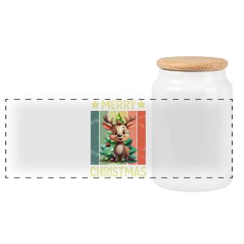 Merry Christmas Reindeer - Panoramic Cookie Jar with Wooden Lid - white - Front