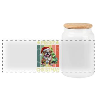 Chien bouledogue anglais Noël - Boîte à biscuits avec couvercle en bois - blanc - Devant