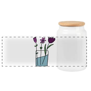 Fleurs dans un pot en argile design - Boîte à biscuits avec couvercle en bois - blanc - Devant