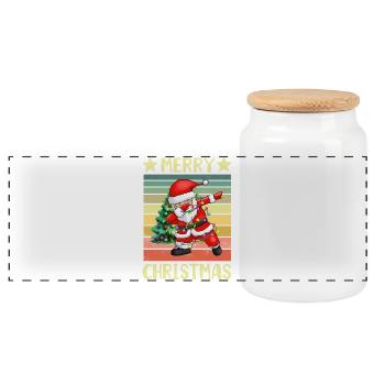 Dabbing Santa Claus Weihnachtsmann - Panorama Keksdose mit Holzdeckel - Weiß - Vorne