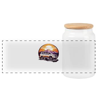 Off-road vehicle 4x4 - Panoramic Cookie Jar with Wooden Lid - white - Front