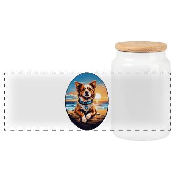 Dog on the beach - Panoramic Cookie Jar with Wooden Lid - white - Front