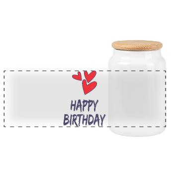 ANNIVERSARY. HAPPY BIRTHDAY. HAPPY BIRTHDAY. - Panoramic Cookie Jar with Wooden Lid - white - Front