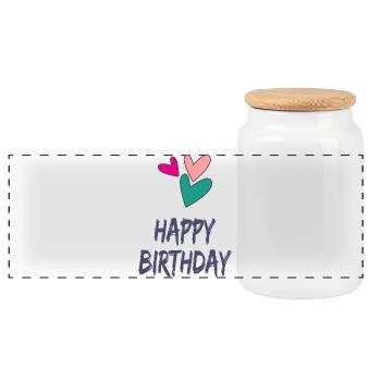 HAPPY BIRTHDAY. HAPPY BIRTHDAY. ANNIVERSARY. - Panoramic Cookie Jar with Wooden Lid - white - Front