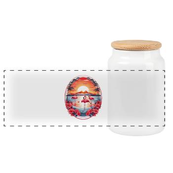 Flamingos - Panoramic Cookie Jar with Wooden Lid - white - Front