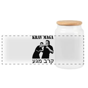 Krav Maga Messer Verteidigung - Panorama Keksdose mit Holzdeckel - Weiß - Vorne
