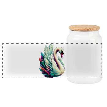 Swan - Panoramic Cookie Jar with Wooden Lid - white - Front