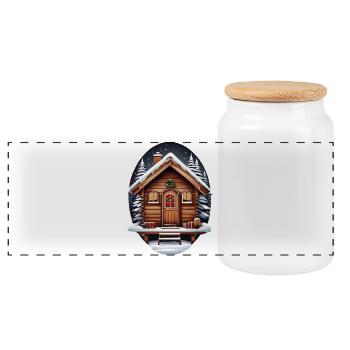 Cabane en bois, maison de Noël - Boîte à biscuits avec couvercle en bois - blanc - Devant