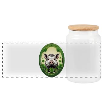 Lucky pig with shamrocks - Panoramic Cookie Jar with Wooden Lid - white - Front
