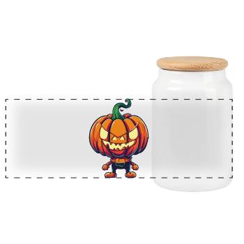 Halloween pumpkin - Panoramic Cookie Jar with Wooden Lid - white - Front