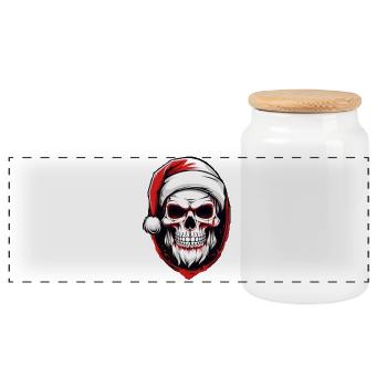 Totenkopf Weihnachtsmann - Panorama Keksdose mit Holzdeckel - Weiß - Vorne