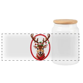 Reindeer with Christmas baubles - Panoramic Cookie Jar with Wooden Lid - white - Front