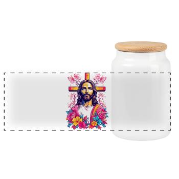 Jesus Christ - Panoramic Cookie Jar with Wooden Lid - white - Front