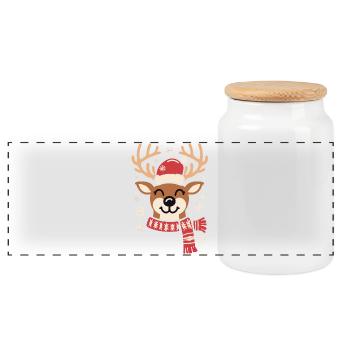 Winter Reindeer Cheer - Panoramic Cookie Jar with Wooden Lid - white - Front