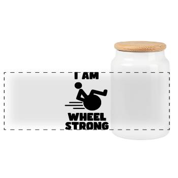 I'm wheel strong. For strong wheelchair users * - Panoramic Cookie Jar with Wooden Lid - white - Front