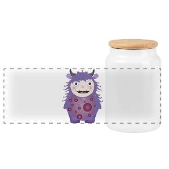 niedliches lilafarbenes Monster mit Hörner - Panorama Keksdose mit Holzdeckel - Weiß - Vorne