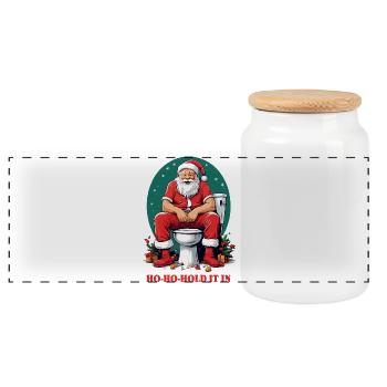 Père Noël sur les toilettes - Boîte à biscuits avec couvercle en bois - blanc - Devant