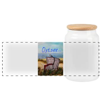 EG Urlaub I Reisen I Ostsee I Strand I Möwe - Panorama Keksdose mit Holzdeckel - Weiß - Vorne