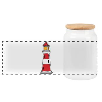 Lighthouse Lake Coast North Sea Signal Nautical - Panoramic Cookie Jar with Wooden Lid - white - Front