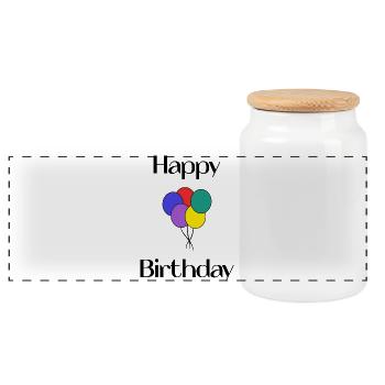 ANNIVERSARY. HAPPY BIRTHDAY. HAPPY BIRTHDAY. - Panoramic Cookie Jar with Wooden Lid - white - Front