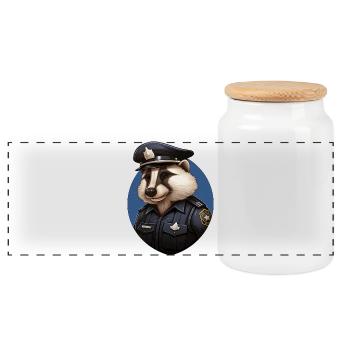 Police Badger - Panoramic Cookie Jar with Wooden Lid - white - Front