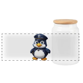 Policier pingouin - Boîte à biscuits avec couvercle en bois - blanc - Devant
