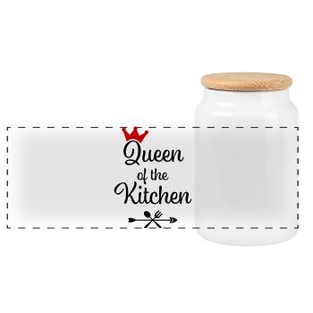 Queen of the Kitchen - Panoramic Cookie Jar with Wooden Lid - white - Front