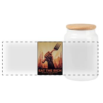 Eat The Rich No War But Class War - Panoramic Cookie Jar with Wooden Lid - white - Front