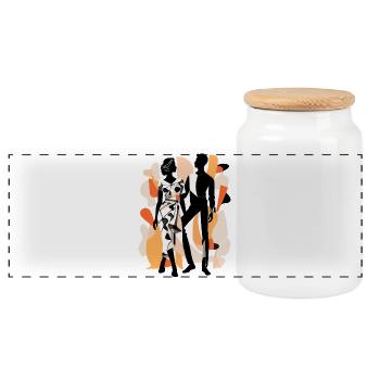 Abstract Art Man and Woman - Panoramic Cookie Jar with Wooden Lid - white - Front