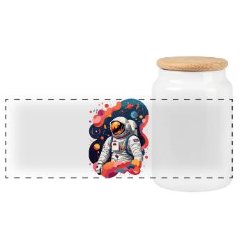 Astronaut - Panorama Keksdose mit Holzdeckel - Weiß - Vorne