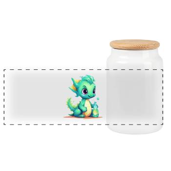 Grüner Babydrache Mit Zauberflasche Shirt - Panorama Keksdose mit Holzdeckel - Weiß - Vorne