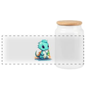 Kleiner Blauer Babydrache Fantasy Shirt - Panorama Keksdose mit Holzdeckel - Weiß - Vorne