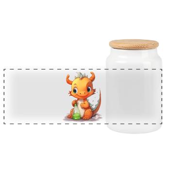 Orange Baby Dragon Feeding Bottle Cute Shirt - Panoramic Cookie Jar with Wooden Lid - white - Front