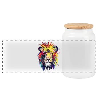 Lion Watercolor - Panoramic Cookie Jar with Wooden Lid - white - Front