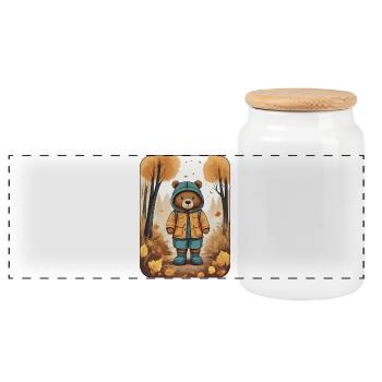 Cute bear with raincoat - Panoramic Cookie Jar with Wooden Lid - white - Front