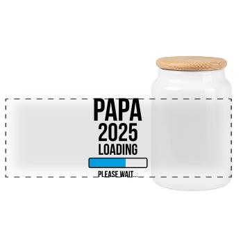 Papa 2025 Loading Bitte warten... - Panorama Keksdose mit Holzdeckel - Weiß - Vorne