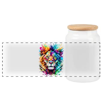 Lion coloré - Tête de lion - signe du zodiaque Lion - Boîte à biscuits avec couvercle en bois - blanc - Devant